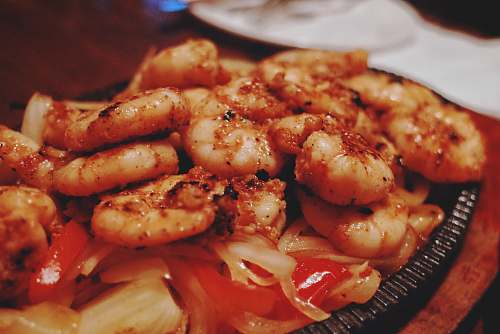 sea life tray of shrimps food